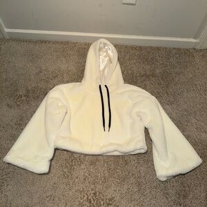 Charlotte Russe White Fleece crop Hoodie